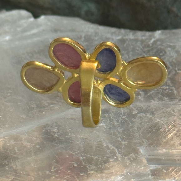 Gemstone ruby sapphire golden Quartz gold over sterling silver statement ring - Picture 6 of 10